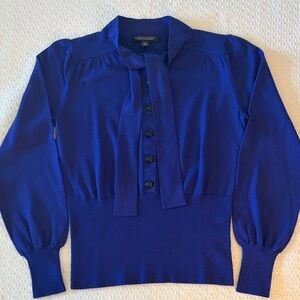 Banana Republic Extra Fine Merino Wool Tie Neck Sweater Blue Medium